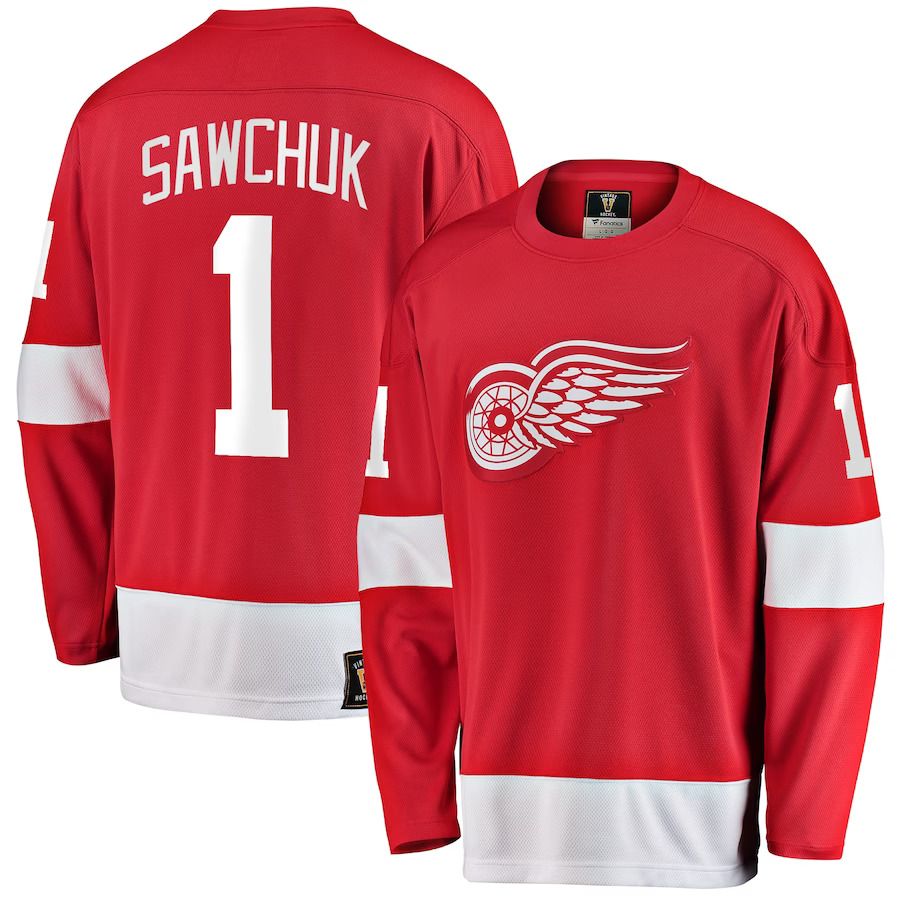 Men Detroit Red Wings 1 Terry Sawchuk Fanatics Branded Red Premier Breakaway Retired Player NHL Jersey
